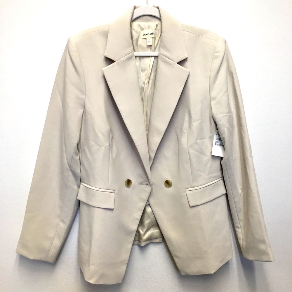Open Edit Blazer Large Beige Pumice NEW Office Business Casual Classic Preppy